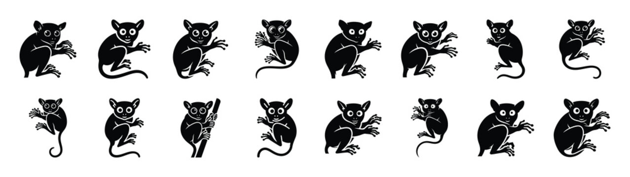 tarsier icons collection. Animal icon set. Isolated on White background