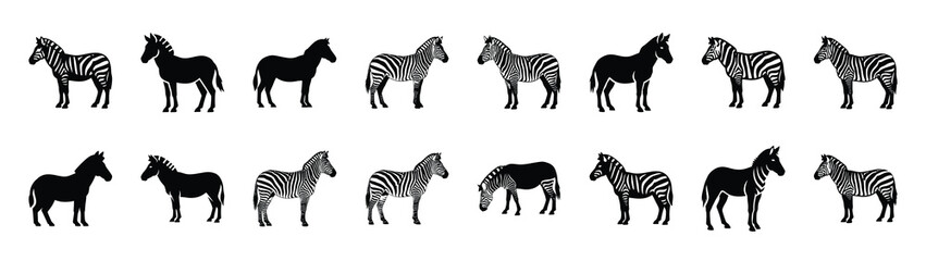 Fototapeta premium zebra icons collection. Animal icon set. Isolated on White background