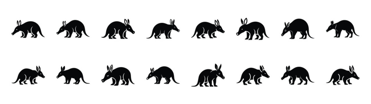 aardvark icons collection. Animal icon set. Isolated on White background