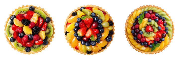 Top View of Fresh Fruit Tarts Isolated on Transparent Background with Vibrant Colors