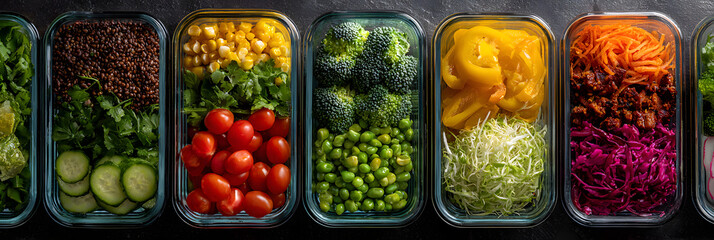 Colorful vegan meal prep containers filled with nutritious vegetables highlight a plant-based lifestyle for Veganuary