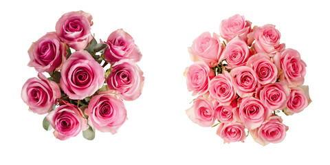 Top View of Beautiful Pink Roses Bouquet Arrangement for Celebrations or Events Isolated on Transparent Background