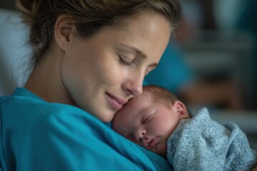 Newborn baby peacefully rests on mother's chest in a bonding moment following early birth, showcasing love and connection in a nurturing environment