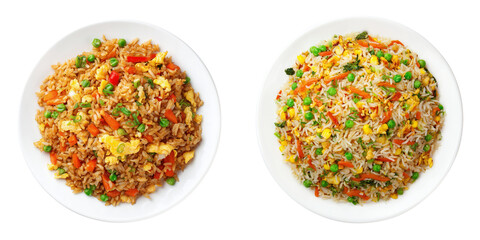 Top View of Colorful Fried Rice Dish with Vegetables and Egg Isolated on Transparent Background