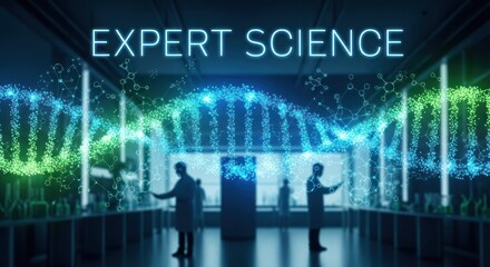 Expert Science Research in Laboratory with DNA Molecule Visualization.