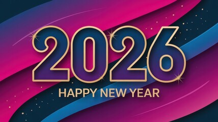 Happy New Year 2026 festive background with colorful gradient and gold