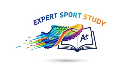 Expert Sport Study Logo Design with Running Shoe and Book.