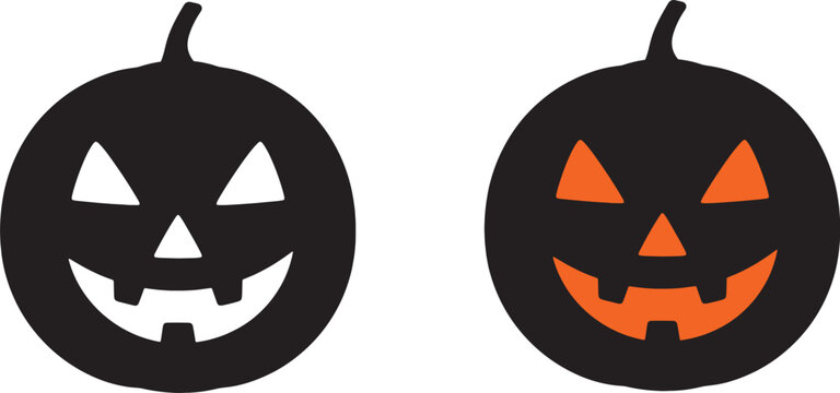 Halloween Pumpkin Face Silhouette Icon Vector Evil Jack O Lantern Spooky Horror Orange Gourd Autumn Celebration Logo Symbol Sign Creepy Night Illustration