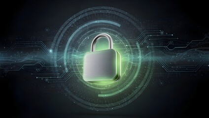 Secure digital lock hologram protecting network data and online privacy advanced cybersecurity concept with encrypted systems secure access and modern technology background