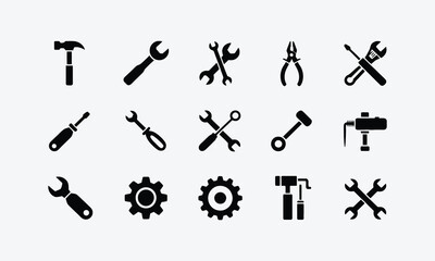 Obraz premium Vector set of tool icons and silhouettes for construction and repair