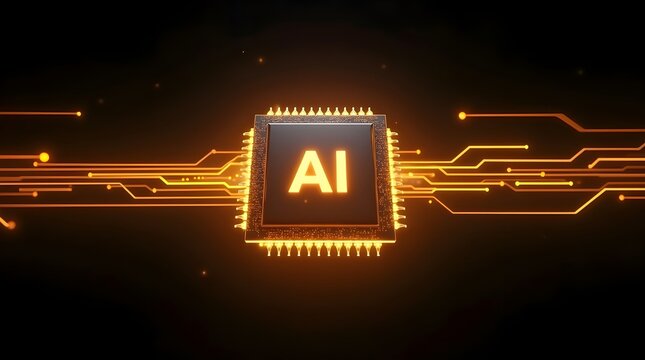 AI processor chip glowing on futuristic circuit board with digital connections advanced artificial intelligence computing technology concept for data processing innovation - Powered by Adobe