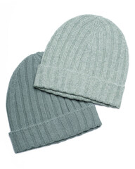 Colorful Wool Knit Beanie Hats Isolated on White Background