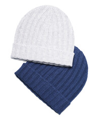 Colorful Wool Knit Beanie Hats Isolated on White Background