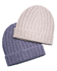 Colorful Wool Knit Beanie Hats Isolated on White Background