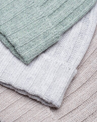 Colorful Wool Knit Beanie Hats Isolated on White Background