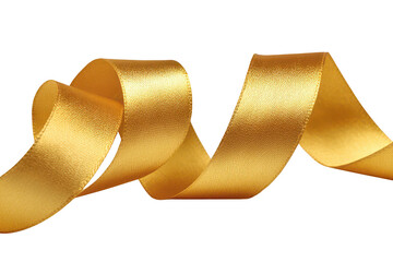 Golden satin ribbon with elegant wavy curls and flowing design, isolated for festive adornment projects isolated on transparent background