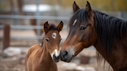 Obraz premium Tender Moment Between Mother Horse and Foal