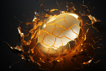 Golden egg cracked open black background