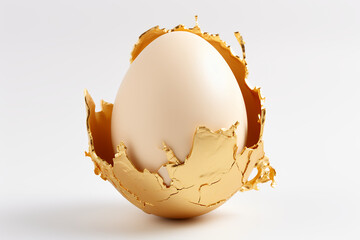 Golden egg cracked 3d white background