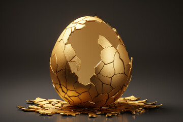 Golden egg cracked open black background