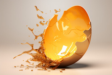 Golden egg cracked 3d white background