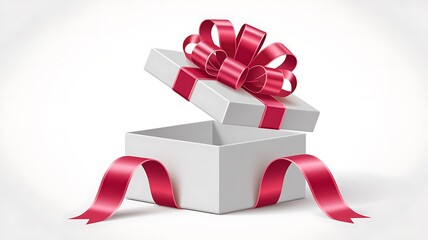 Open gift box with red ribbon