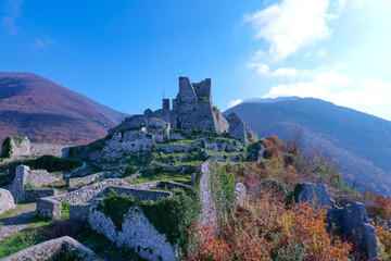 View of the ruins of a ruined medieval castle in Gioia SAnnitica, a town in the province of Caserta, Italy.
