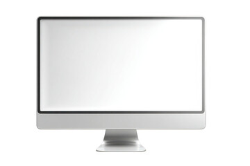 Modern silver desktop computer monitor with blank white screen, isolated for mockup display on transparent background isolated on transparent background
