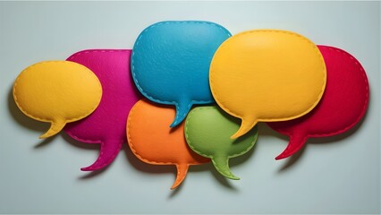 A vibrant set of 3d colorful speech bubbles and cartoon cloud balloons arranged on a white background as a vector illustration for chat communication and message dialog design