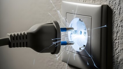 Electrical Sparking from Power Plug and Wall Outlet Dangerous Short Circuit and Home Safety Hazard Concept