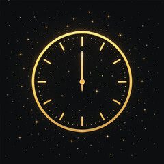 Luxury gold clock silhouette with sparkling particles in vector style