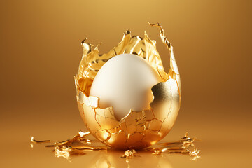 Golden egg cracked 3d rendering element