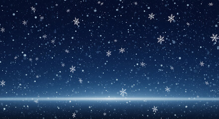 Snowflakes falling on a glowing horizon at night