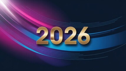 Futuristic 2026 New Year banner with golden numbers and abstract digit