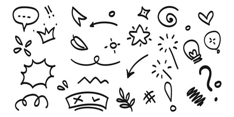 Obraz premium Collection of hand drawn cartoon emotions and symbols for digital design
