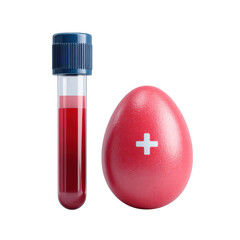 Test tube with red liquid and red egg with white cross isolated on transparent background