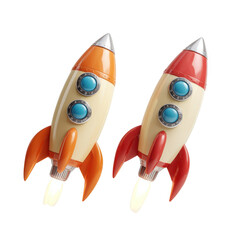 Two cartoon rockets isolated on transparent background