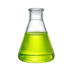 Erlenmeyer flask with green liquid isolated on transparent background