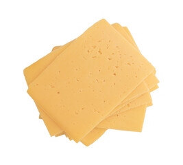 sliced cheese isolated on white background, top view