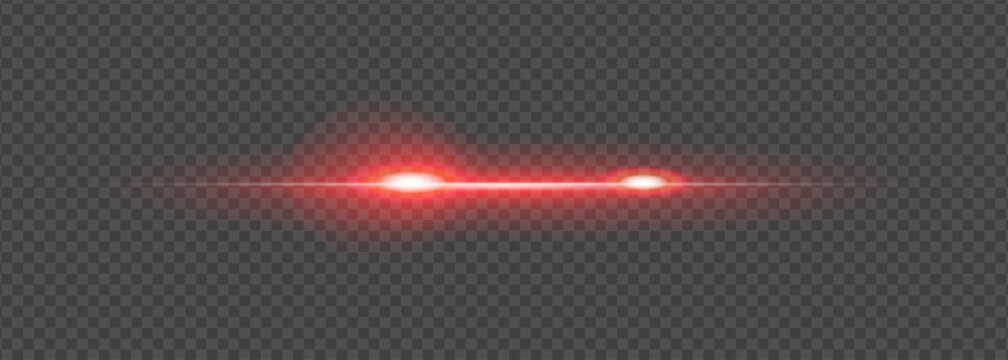 Bright red light streak with lens flare effect