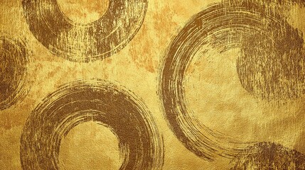 Glistening golden background with rustic brushstroke circles creating an abstract texture