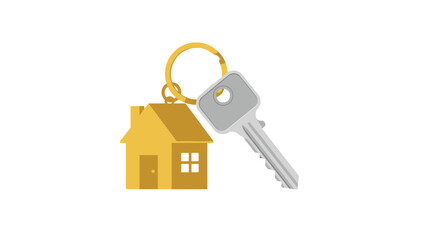 Silver house key placed next to a golden house-shaped keychain, representing home ownership, real estate, and property.
