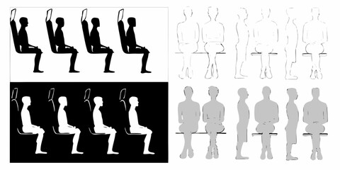 Silhouettes of people sitting in chairs shown in varying contrast styles