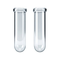 Two empty glass test tubes isolated on transparent background