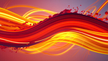 Fiery red and yellow swirling light streaks with liquid splashes abstract background
