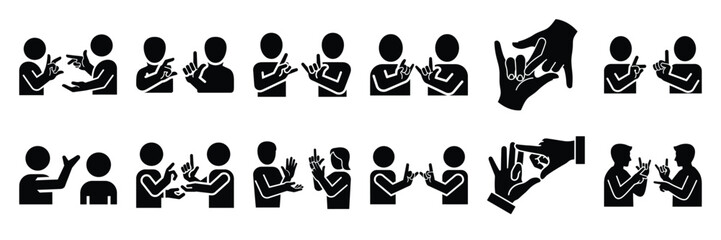 a collection of sign language interaction minimal vector icon set, Human interaction vector icon set. © KartikChandro