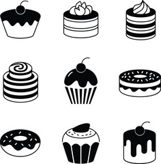 Beautiful Birthday Cake Silhouette Vector Illustration, Minimalist Wedding Cake Silhouette for Elegant Designs, High-Quality Black Cake Silhouette Clipart for Bakery, Three Tier Celebration Cake Outli
