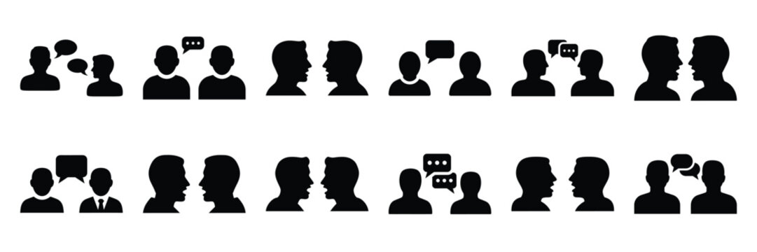 a collection of two people talking minimal vector icon set, Human interaction vector icon set.