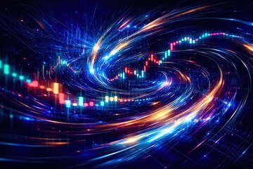 A colorful, swirling galaxy of lights and lines