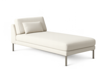 White modern chaise lounge with fabric upholstery, comfortable daybed for minimalist interior design, transparent background